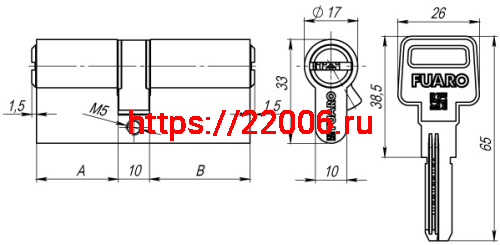 Цилиндровый Fuaro (Фуаро) механизм R600/70 mm (25+10+35) PB латунь 5 кл. фото 3