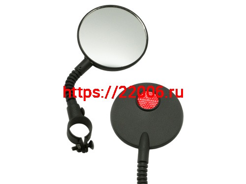 Зеркала Вело на хомуте, гибкая стойка, круглое с красным катафотом, D50мм Зеркала Вело на хомуте, гибкая стойка, круглое с красным катафотом, D50мм