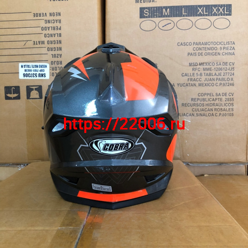 Шлем туринг (кросс со стеклом и очками) COBRA JK802, серо-оранжевый, размеры XL фото 3