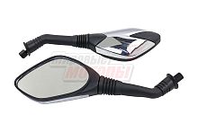 Зеркала (146) пласт. пятиугольные (хром с черными вставками), d8, скутер