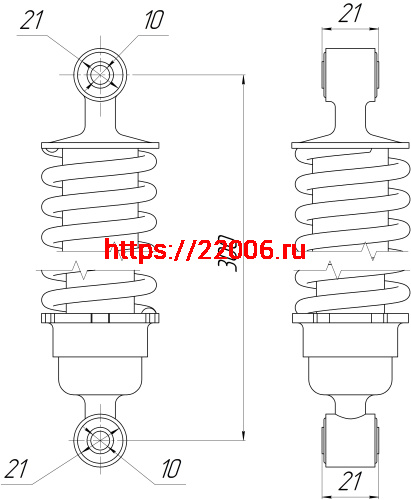 Амортизатор перед. L-300, D1-21, d1-10, Н1-21, D2-21, d2-10, Н2-21 хром BEETLE, COGAR, DINGO фото 2